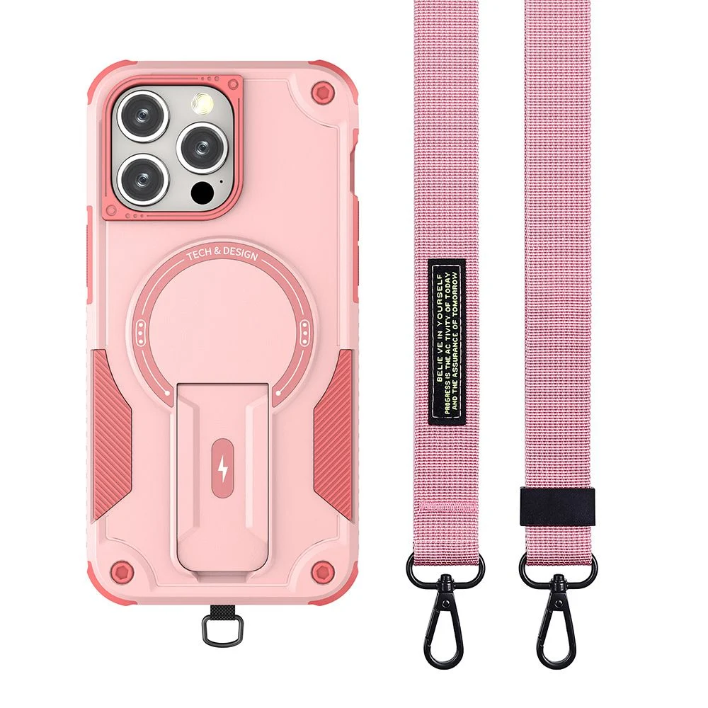 Crossbody Ring-Stand Phone Case — Pink · case and matching strap