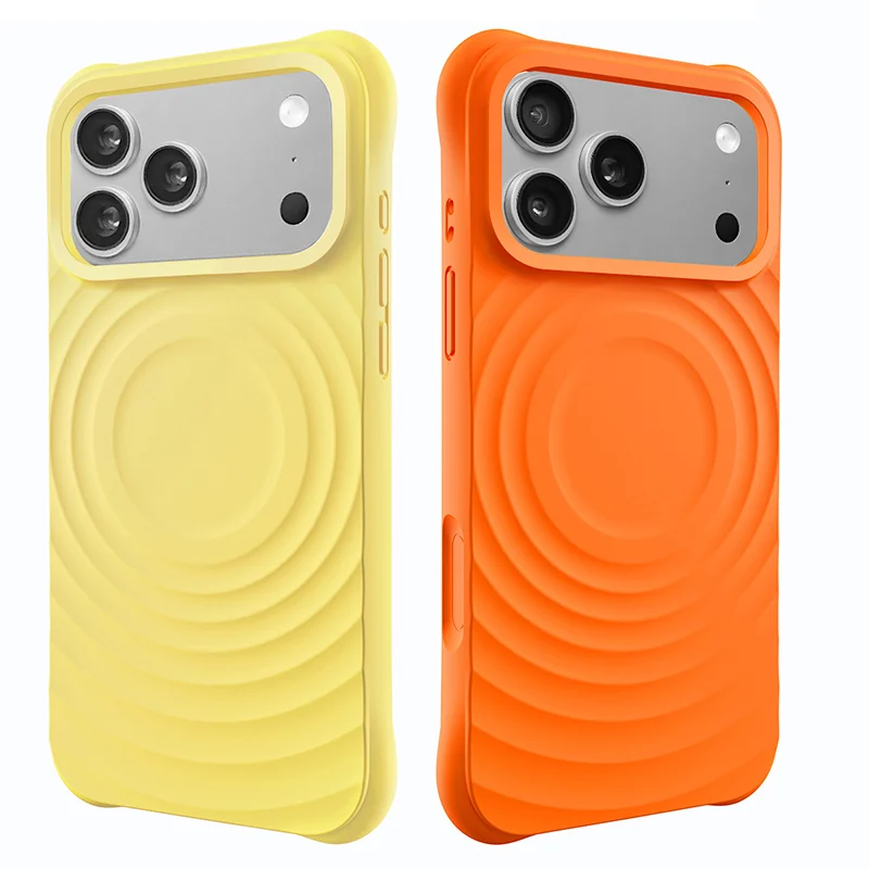 Ripple-Texture Magnetic Phone Case — Yellow and orange · rear views